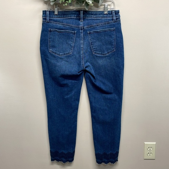 Talbots Flawless Scalloped Hem Embroidered Slim Ankle Denim Taylor Wash Jeans 8 - Picture 5 of 16